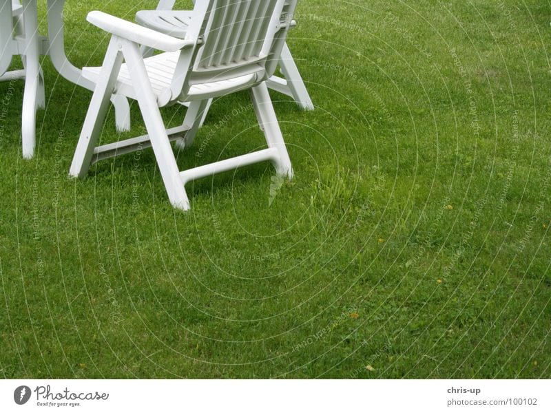 garden Meadow Grass Lawn Chair Garden chair Plastic chair Seating Break Barbecue (apparatus) Backrest Green White Couch Lawn for sunbathing Deckchair Summer