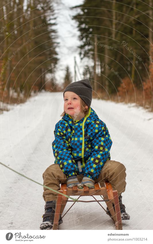 sleigh ride, jippie Trip Winter Snow Child Boy (child) Infancy Face 1 Human being 3 - 8 years Jacket Gloves Footwear Cap Sleigh Utilize Observe Discover Driving