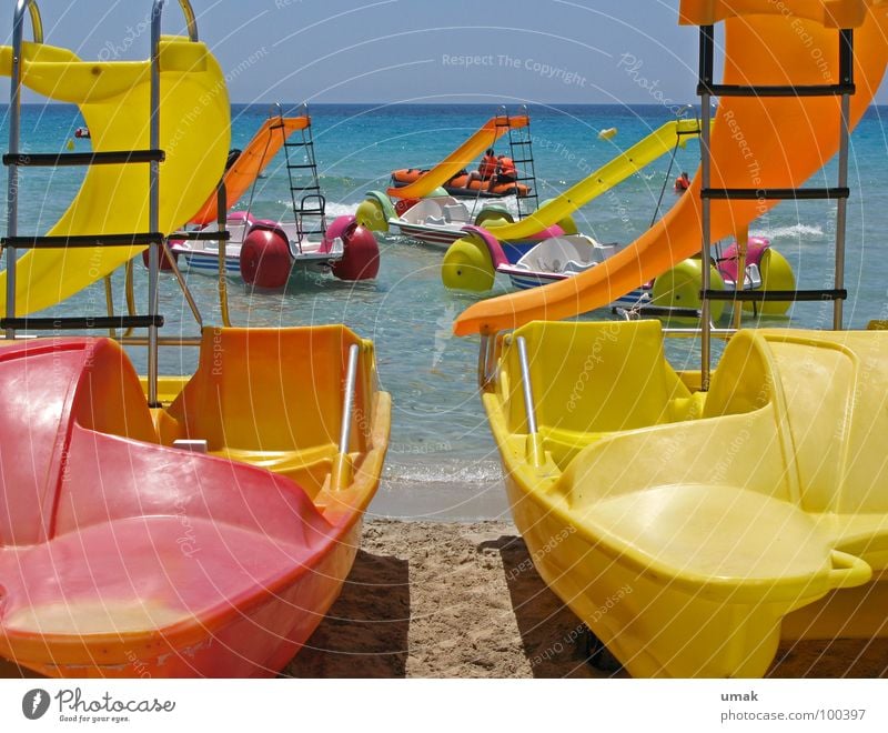 bathing fun Beach Tourism Vacation & Travel Ocean Holiday season Slide Banana Calm Playing Swimming & Bathing Menorca Coast Joy Relaxation Idyll son bou Sand