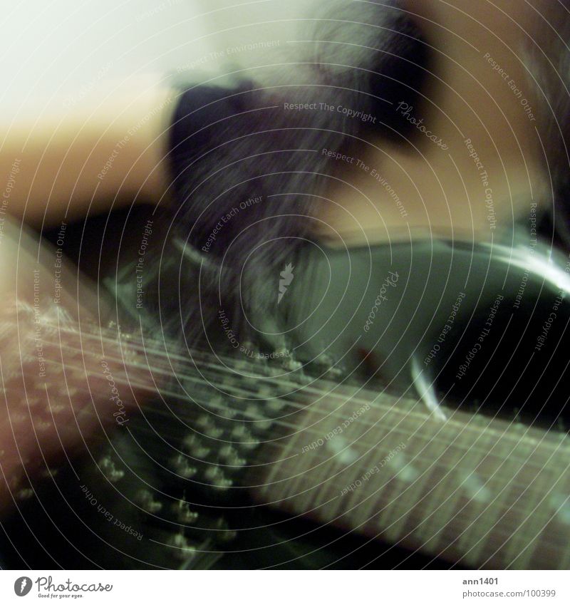 Me and my guitar I Music Sound Reef Musical instrument string Electric guitar Intensifier Shake of the head Sing Song Long exposure Blur Black Dark Woman Joy