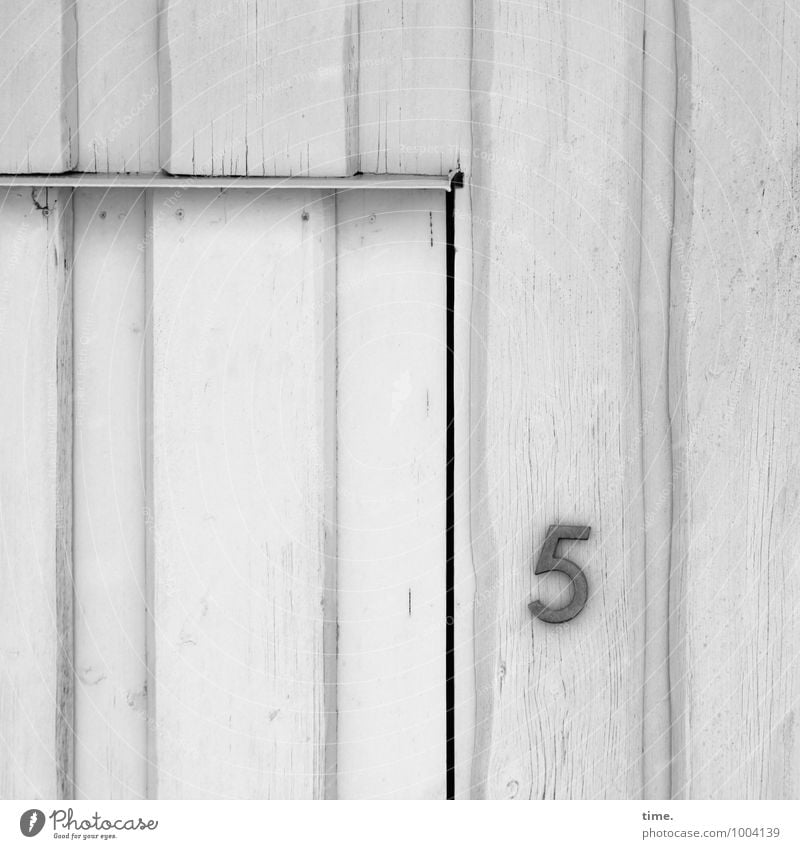 5's Wall (barrier) Wall (building) Facade Door House number Guard Profiled Timber Wood grain Metal Sign Digits and numbers Line Stripe Hang Simple Naked Boredom