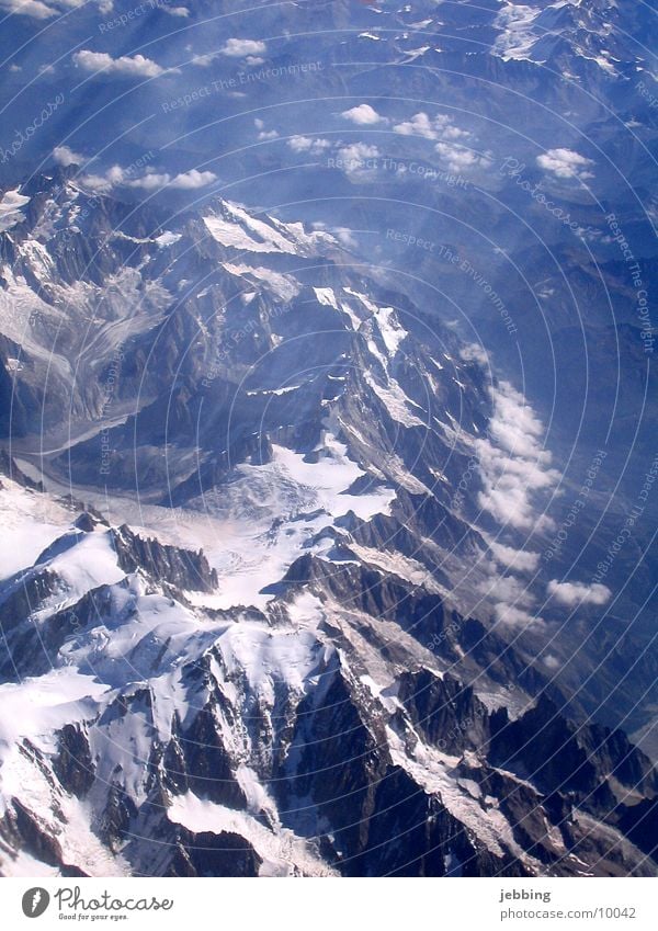 Mont Blanc Bird's-eye view Peak France Airplane Glacier four-thousand-metre Alps Mountain flown over Snow Flying glacer mountains overflow