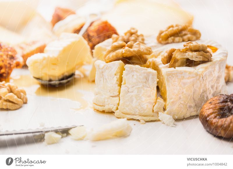 Camembert with walnuts and honey Food Cheese Dessert Jam Nutrition Style Design camembert Honey Walnut Sauce Beautiful Fig Dry Table Selection Dairy Products
