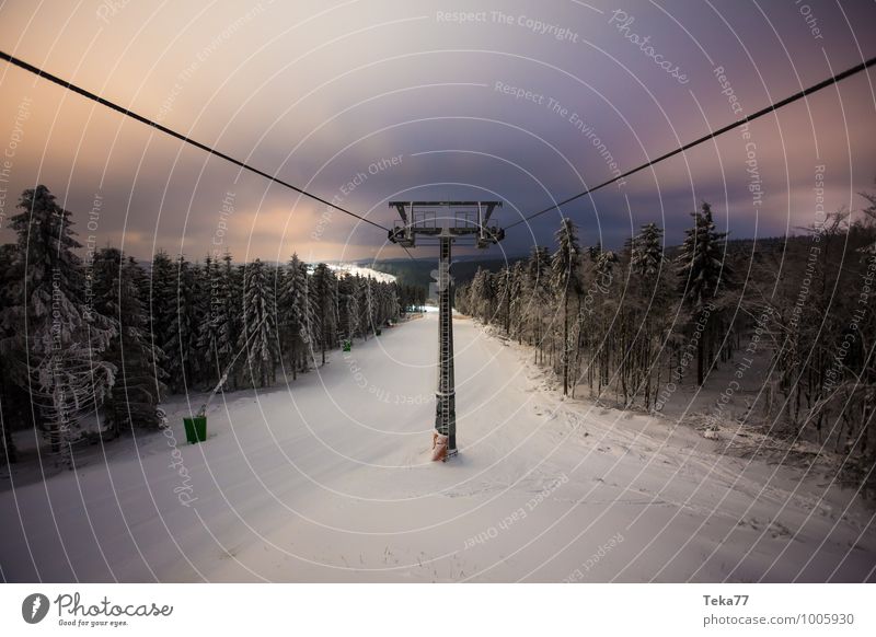 Winter lift cable panorama Vacation & Travel Sports Nature Emotions Success Esthetic winter mountain Elevator Chair lift Colour photo Subdued colour