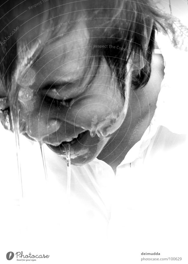 crybaby Child Man Portrait photograph Grief Wet Shirt Fluid Summer Reflection Boy (child) Joy Black & white photo Laughter Cry Water Hair and hairstyles Face