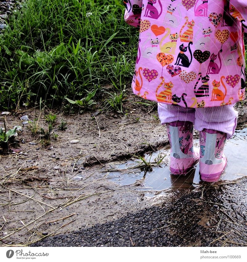 Plitsch Platsch Mud Grass Rubber boots Boots Rain jacket Cat Girl Toddler Joy Water Floor covering Heart Dirty Nature