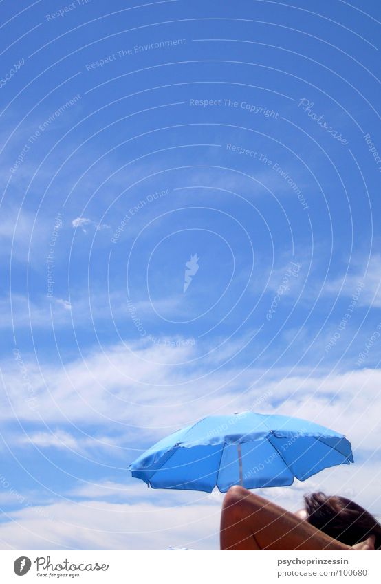 into the blue III Summer Ocean Beach Clouds Knee Looking Sunbathing Vacation & Travel Calm Relaxation Blue Lie Umbrella Shadow Sky Legs Arm