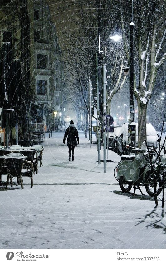 Winter Night Human being Feminine 1 18 - 30 years Youth (Young adults) Adults Snow Snowfall Berlin Capital city Old town Sadness Colour photo Exterior shot