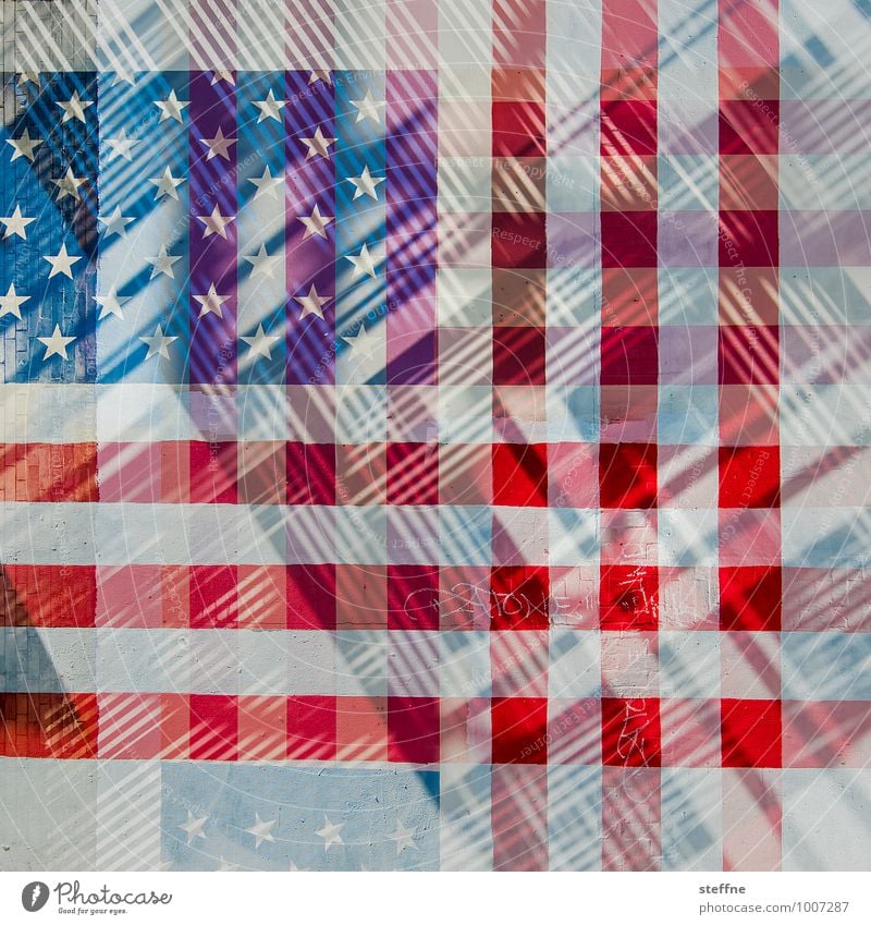 America deconstructed Sign Blue Red USA American Flag Double exposure Americas Checkered Colour photo Multicoloured Experimental Abstract Copy Space bottom