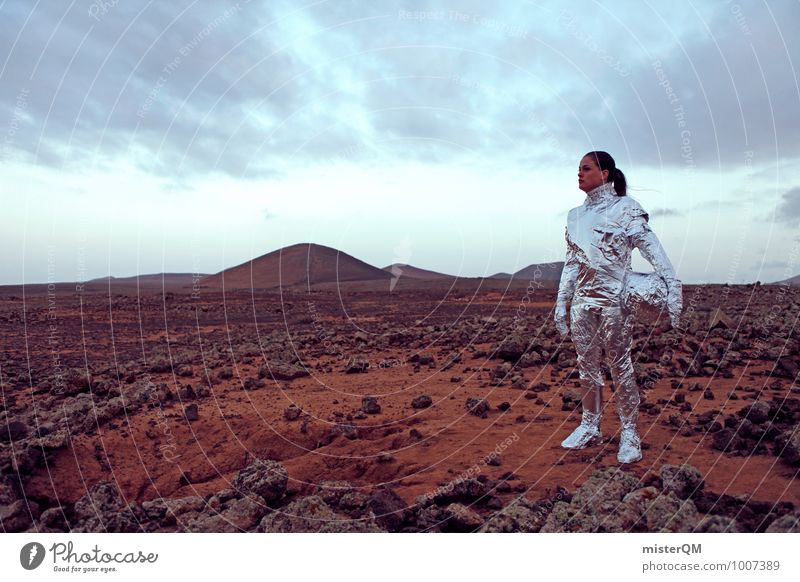 Hello VI Art Work of art Stage play Actor Adventure Esthetic Woman Pioneer Emancipation Futurism Future Astronaut Mars Martian landscape Colour photo
