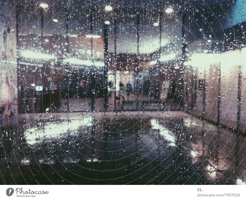 cold front Water Drops of water Autumn Weather Bad weather Storm Rain Deserted Building Architecture Window Window pane Light Glass Dark Cold Wet Sadness