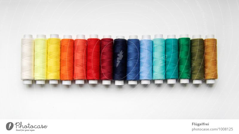 rainbow yarn Art Arrangement Sewing thread Rainbow Dye Handcrafts Coil Glittering Colour photo Multicoloured Interior shot Copy Space top Copy Space bottom