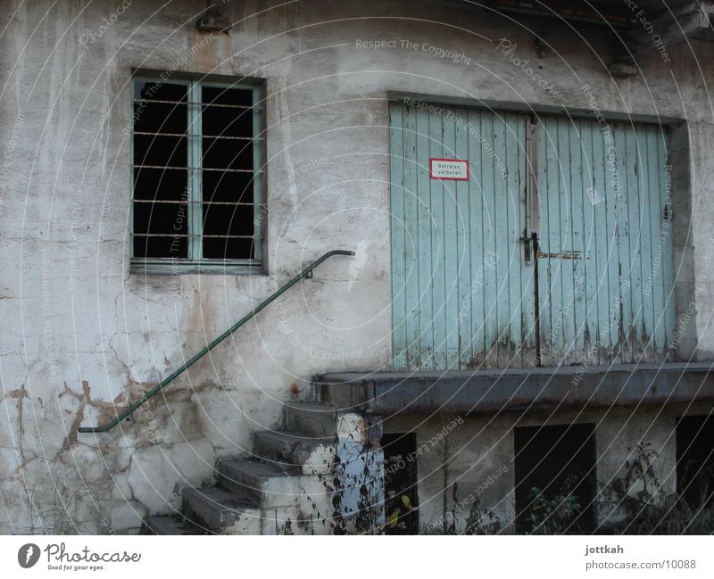 apartment door House (Residential Structure) Architecture Stairs Window Door Old Dirty Broken Blue rocked Flat (apartment) Storage Warehouse Colour photo