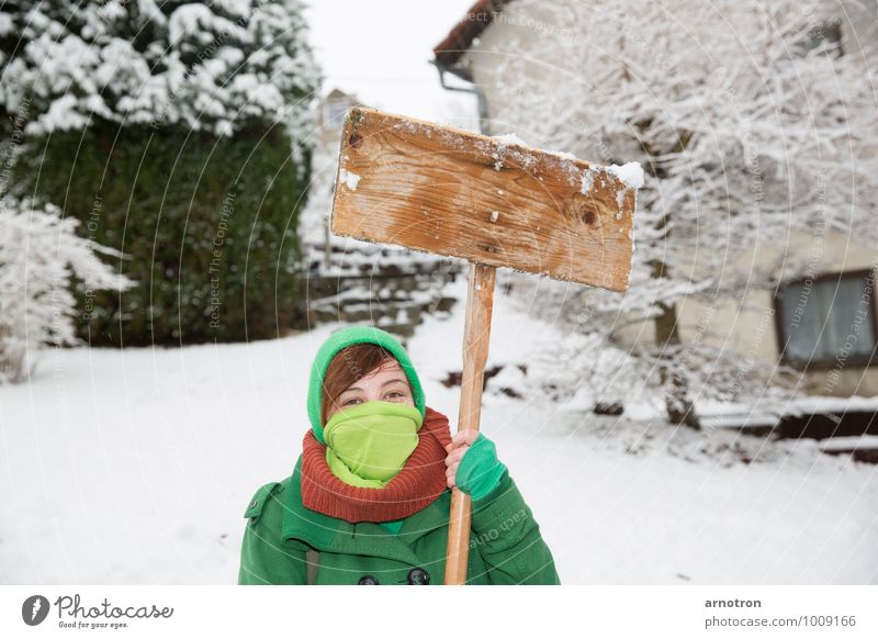 Schneegida - Protest in the snow Human being Feminine Young woman Youth (Young adults) 1 18 - 30 years Adults Landscape Winter Snow Tree Bushes Garden