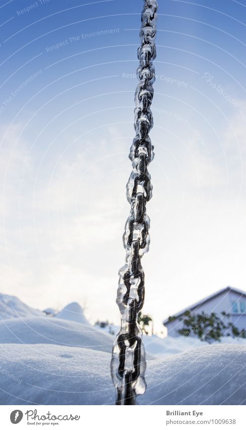 Frozen chain rises into the sky Winter Environment Nature Landscape Climate Ice Frost Snow Snowfall Purity Esthetic Contentment Connection Material Metalware