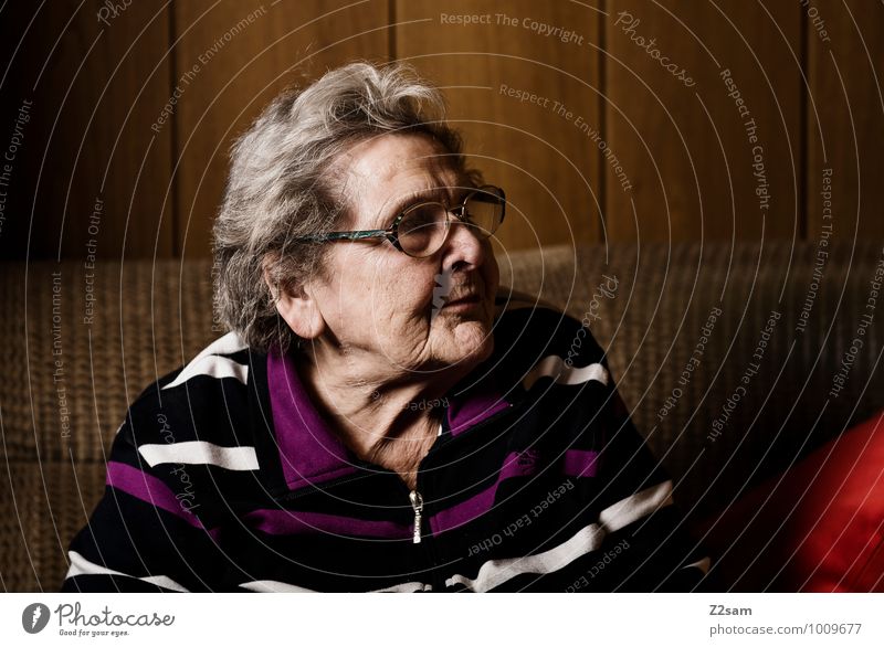 grandma Care of the elderly Living or residing Flat (apartment) Feminine Female senior Woman Grandmother 60 years and older Senior citizen Sweater Eyeglasses
