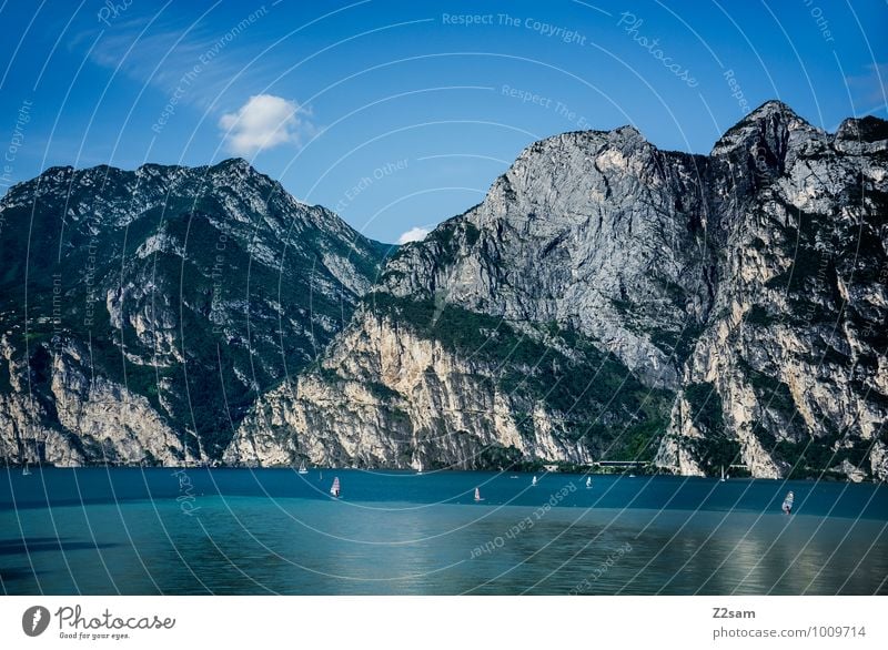 lago di garda Environment Nature Landscape Water Sky Summer Beautiful weather Rock Alps Mountain Lake Far-off places Large Sustainability Natural Blue