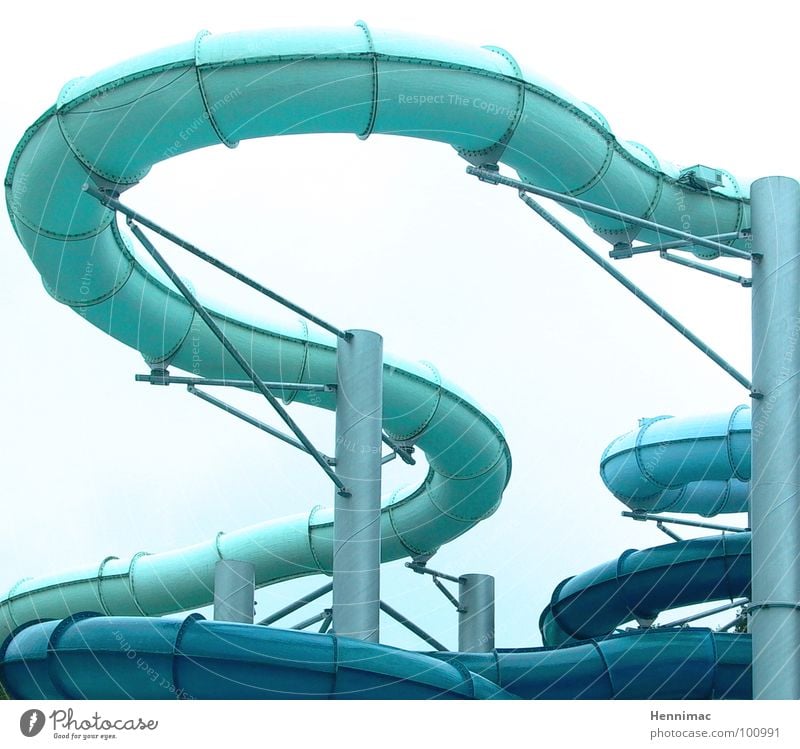 Water snake. Slide Swimming pool Hose Pipe Bathroom Joy Action Curve Wiggly line Round Speed Funny Muddled Blue Light blue Zigzag Downward Water slide Playing
