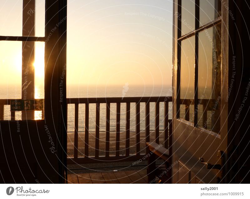 Good morning sun... Cloudless sky Sun Sunrise Sunset Sunlight Beach Ocean Balcony Terrace Window Door Handrail Observe Relaxation Illuminate Dream Fantastic