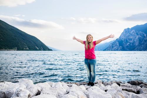 La Dolce Vita Lifestyle Vacation & Travel Summer vacation Young woman Youth (Young adults) 18 - 30 years Adults Landscape Water Beautiful weather Mountain