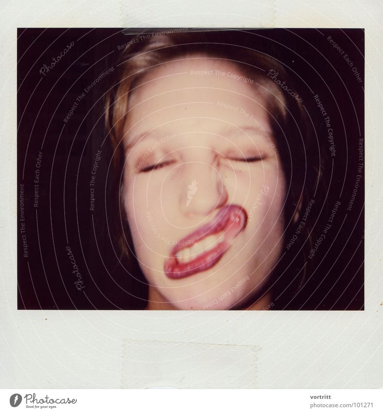 snute I Woman Grimace Lips Portrait photograph Joy Mouth Face Eyes Polaroid defaced