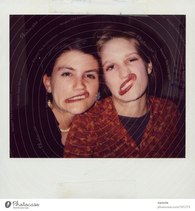 schnute II Woman Grimace Portrait photograph Lips Exuberance Joy Mouth Face Polaroid Distorted Party goer