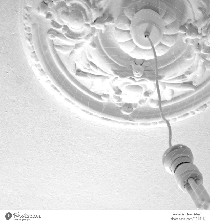 Energy saving Ceiling Stucco Lamp Save Electricity Energy-saving bulb Bracket Light Old building Cable White Climate change Plaster Detail Electrical equipment