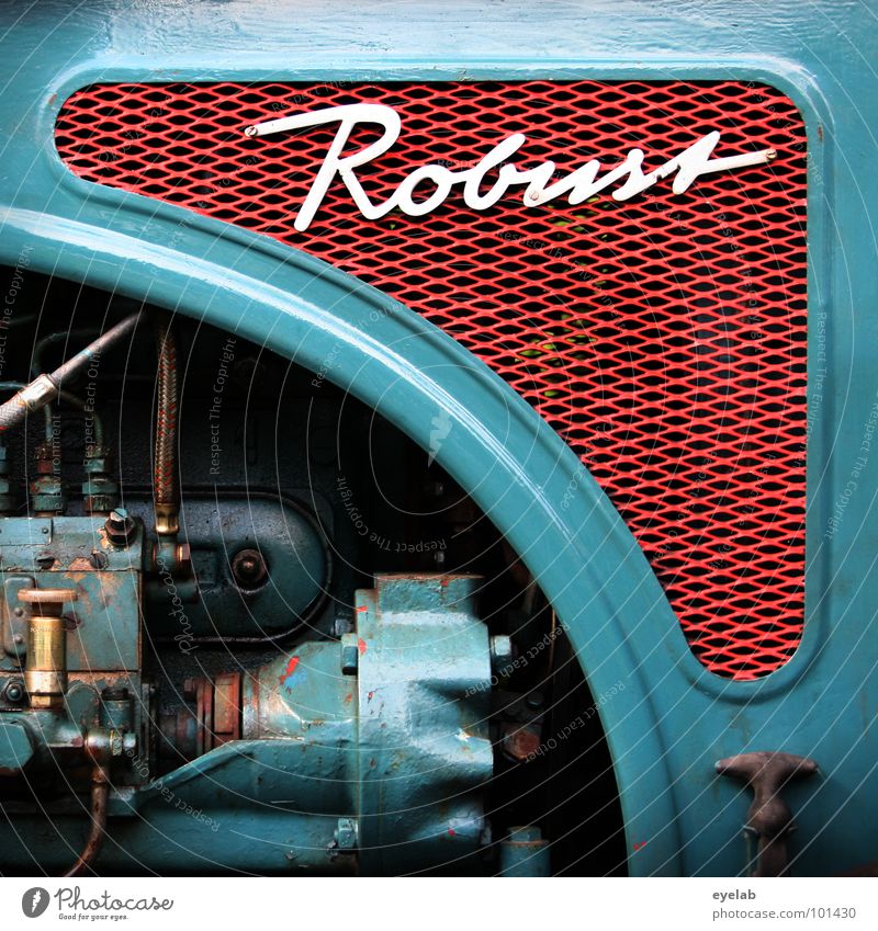 QUITE ROBUST ! Typography Curlicue Logo Design Tractor Retro The fifties Sixties Turquoise Green Agriculture Vehicle Machinery Engines Hick Gear unit Grating
