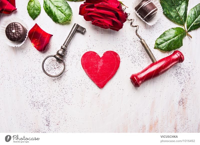 Valentine's Day with Heart, Rose, Chocolate, Key Candy Style Design Event Feasts & Celebrations Bouquet Sign Love Symbols and metaphors With love
