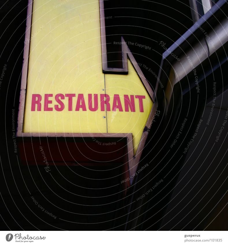 {self} service Restaurant Gastronomy Detail Advertising Signs and labeling Arrow station restaurant Neon sign Clue Signage Direction Trend-setting