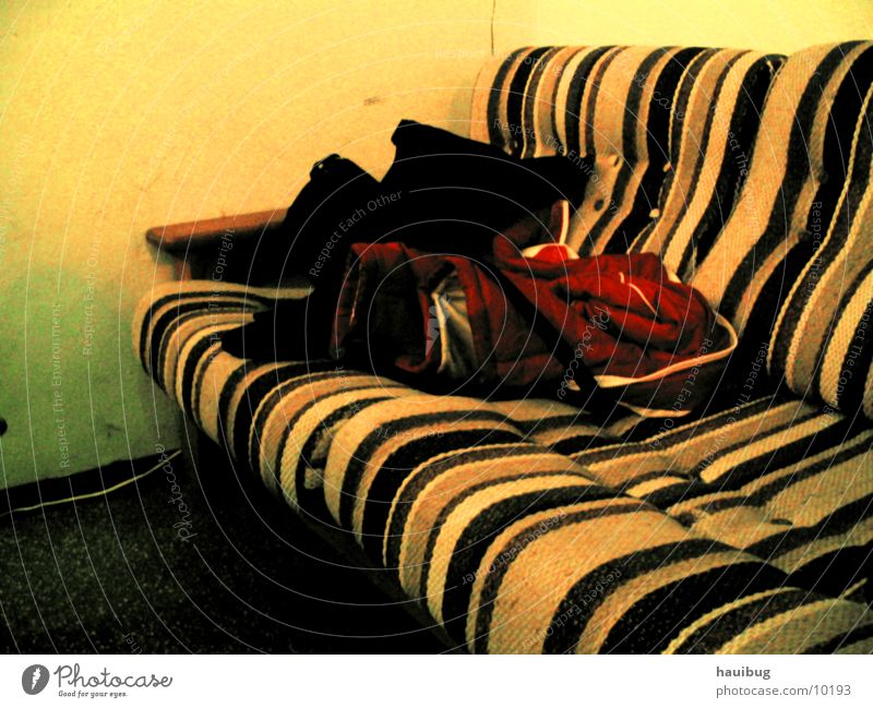 old sofa Sofa Comfortable Yellow Stripe Living or residing Sit Lie Old