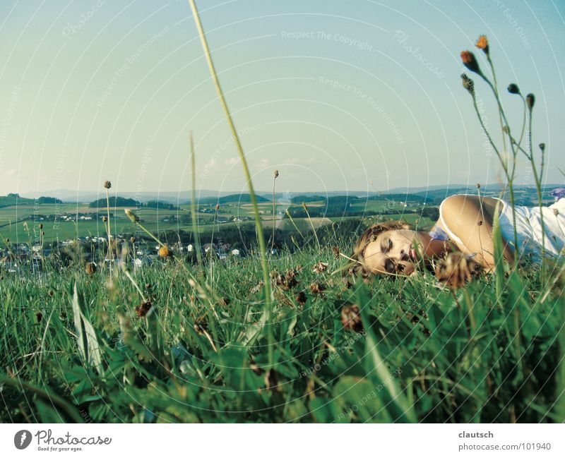 meadowy Panorama (View) Meadow Grass Flower Summer Spring To enjoy Rest Relaxation Sleep Calm Woman Well-being Mountain mill mill district mühlholzberg