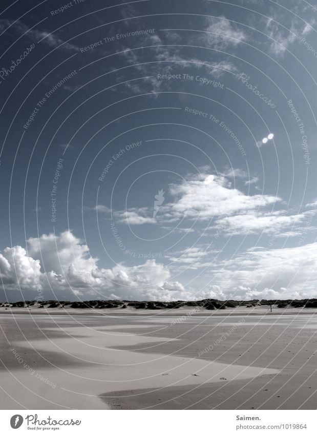 beach art Environment Nature Sand Air Sky Clouds Weather Beautiful weather Coast Beach North Sea Maritime Blue Brown Wanderlust Vacation & Travel Freedom