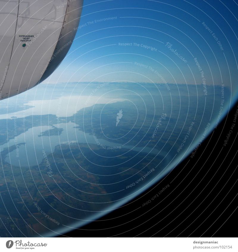 Orbiter 7 Lake Aerial photograph Astronautics Round Oval Engines Stratosphere Horizon Weightlessness Black Light blue Pure Under Hover Planet Glass ball