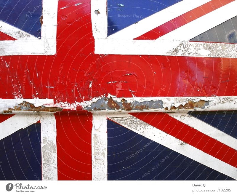 UNION JACK Varnish Rust Crucifix Flag Old Broken Blue Red White Might Colour Decline Transience Union Jack Great Britain Patriotism Europe Pop music Painted