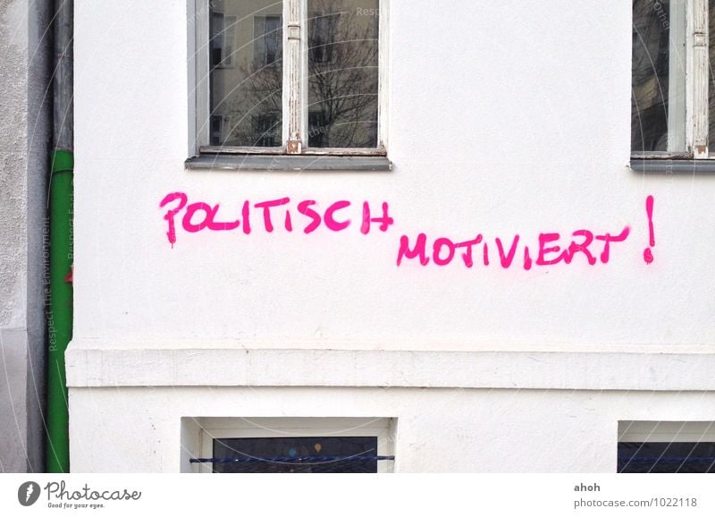 Politically motivated Berlin Germany Europe Town Deserted Wall (barrier) Wall (building) Sign Characters Graffiti To talk Communicate Trashy Pink White Chaos