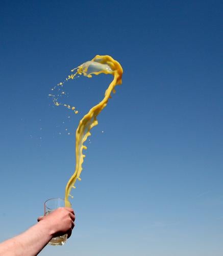 Hey. Juice Speed Orange juice Hand Inject Mug Waves Frozen Short Movement Joy Arm Sky Glass Drops of water Vessel Snapshot