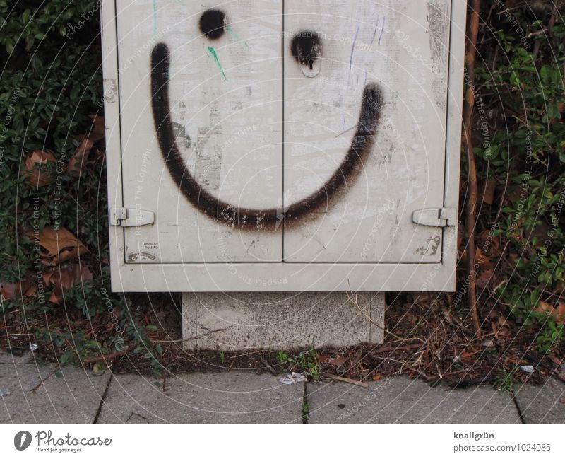 smile power box Graffiti Communicate Smiling Dirty Sharp-edged Friendliness Happiness Happy Funny Cute Town Gray Black Emotions Moody Joy Optimism Fuse-box
