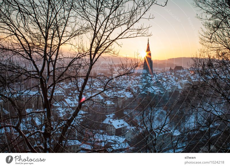 Sunset in Bern Berne Old town Church Dome Tourist Attraction Landmark Esthetic Threat Famousness Large Cold Yellow Calm Mysterious Serene Happy Bern Cathedral