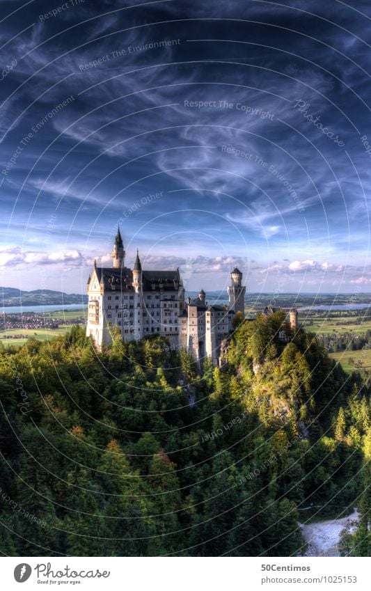 Neuschwanstein Castle Vacation & Travel Tourism Trip City trip Summer vacation Mountain Nature Landscape Clouds Sunrise Sunset Spring Climate Beautiful weather
