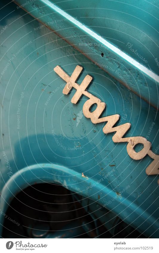 Hano... Typography Curlicue Logo Design Tractor Retro The fifties Sixties Turquoise Green Agriculture Vehicle Machinery Engines Hick Gear unit Car Hood Robust