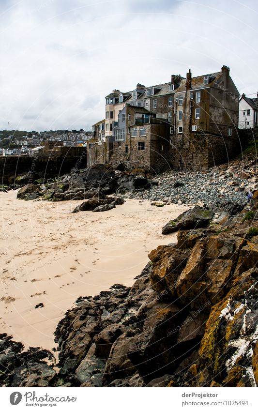 Houses near St. Ives Vacation & Travel Tourism Trip Sightseeing City trip Beach Environment Nature Landscape Plant Storm clouds Spring Bad weather Rock Coast