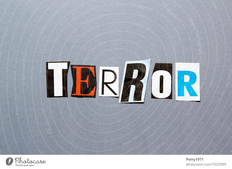 terror Newspaper Magazine Paper Sign Characters Typography Fear Horror Anger Revenge Force Hatred Aggression Threat Anonymous Low-cut Letters (alphabet) Collage