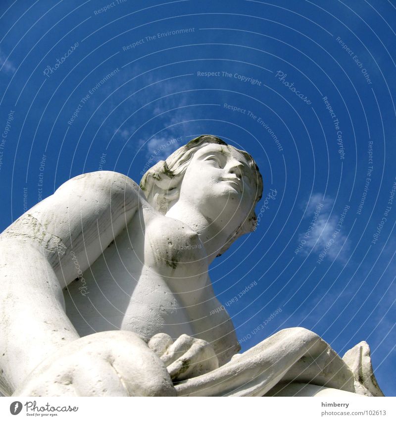 skywalker Ancient High-rise Woman Sculpture White Clouds Monument Historic Deities Naked Summer Landmark Duesseldorf Human being Stone Sky Face Angel God Hero