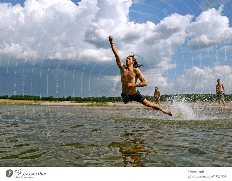 Superman Action Germany Summer Looking Inject Beach Clouds Jump Joy Swimming & Bathing froodmat Water superhero Flying Sky