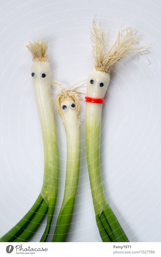 Shallots with glued on googly eyes represents parents with child Vegetable Onion Family & Relations Green White Safety Safety (feeling of) Sympathy Together