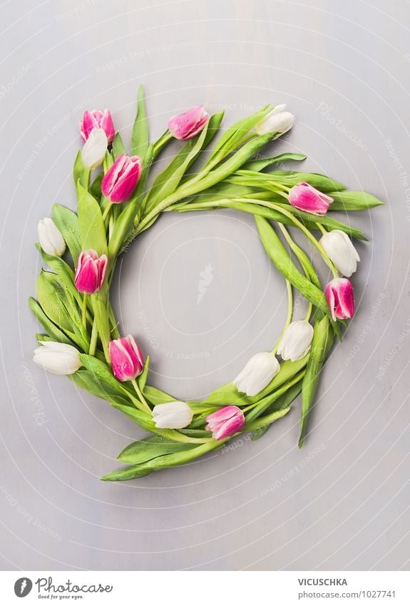 Spring wreath with tulips Style Design Summer Garden Interior design Decoration Feasts & Celebrations Mother's Day Easter Nature Plant Flower Tulip