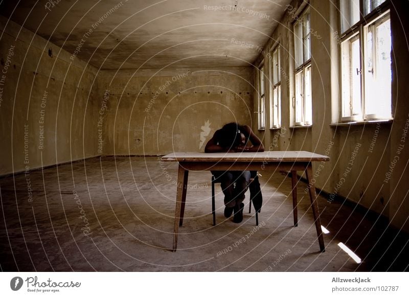 detention Study On detention Disobedient Classroom Empty Table Sleep Doze Boredom Idle Goof off Siesta Woman Education School Jail sentence punishment