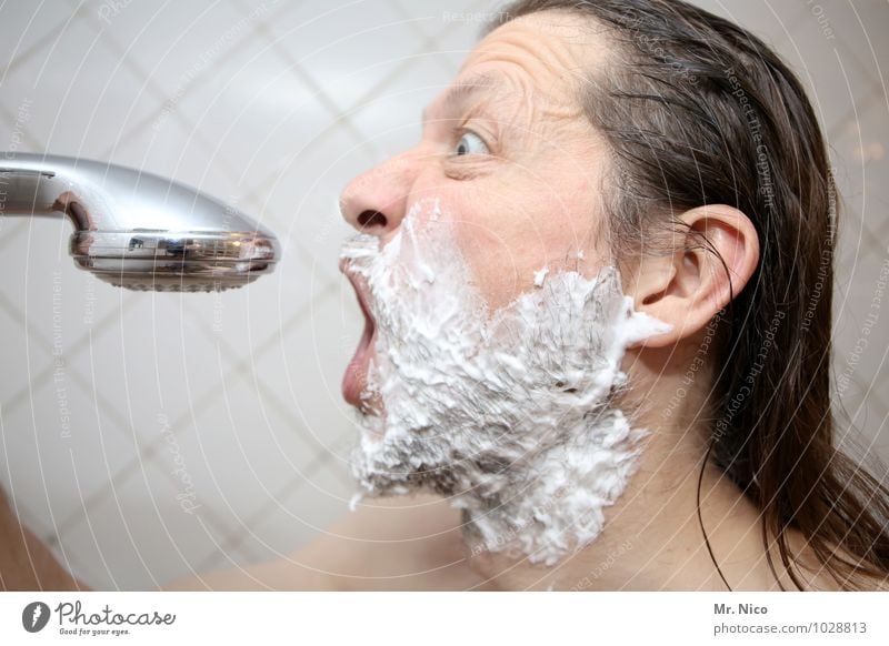 the voice of holland Bathroom Masculine Man Adults Face Long-haired Facial hair Designer stubble Beard Naked Clean Shower head Take a shower Shave Shaving cream