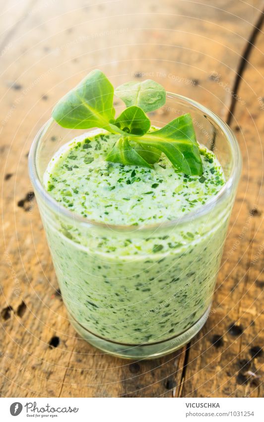 Summer green Smoothie, diet drink on old wood Food Vegetable Lettuce Salad Beverage Cold drink Glass Style Design Healthy Eating Life Kitchen Milkshake Diet